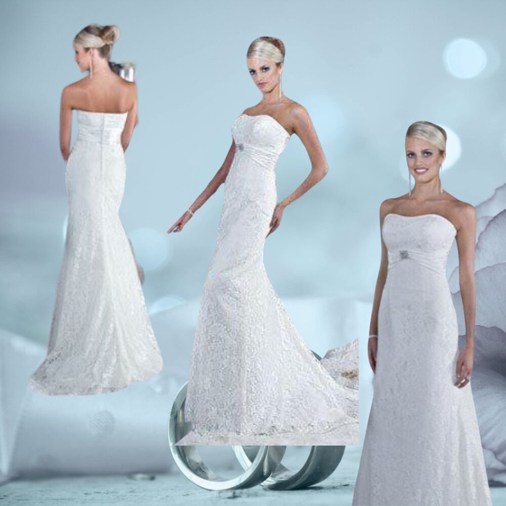 Davincibridal Lace Wedding gown dress size 6 White w/champagne empire waist trim